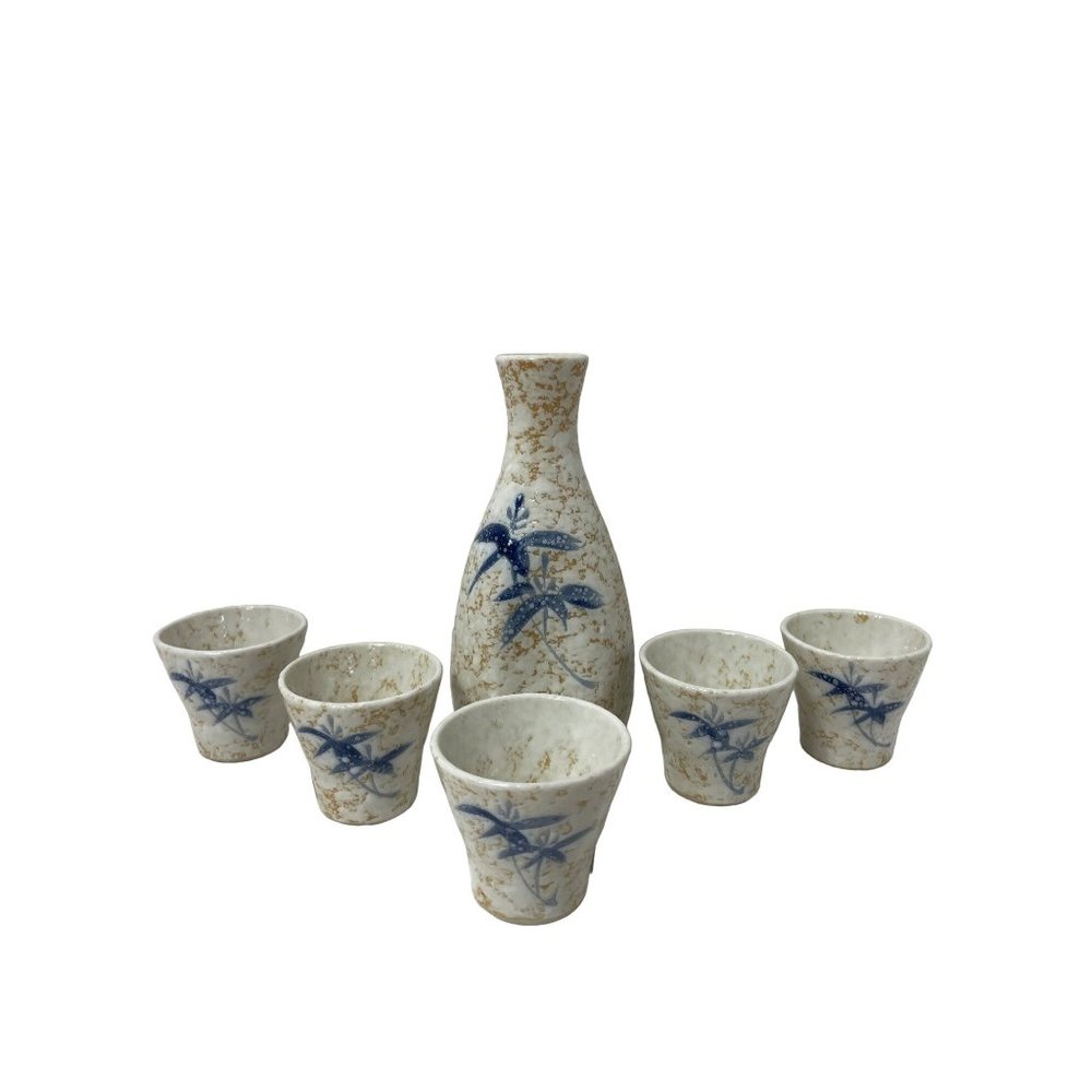 Asian Tea Sake Cups and Pitcher Lot of 5 Ceramic Stamped w/ Maker-Unable to ID